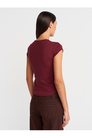 Dilvin 31779 Bisiklet Yaka Basic T-shirt-açık Bordo Açık Bordo