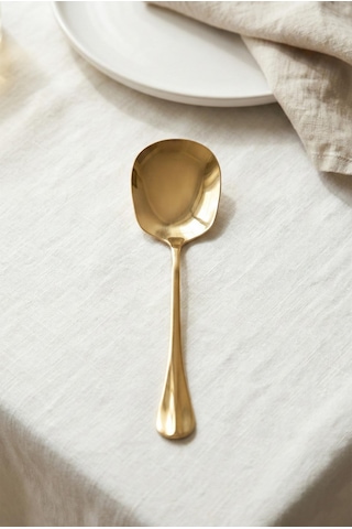 Gold Büyük Boy Paslanmaz Çelik Servis Kaşığı & Profesyonel Sunum Gereci 25 Cm Gold Kaplama