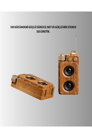 Retro Bluetooth Hoparlör Ahşap Görünümlü 5w Çift Stereo Ses