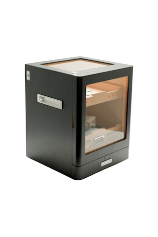 Premiumquality Sucre Aksesuar Çekmeceli İçi Ledli Siyah Sedir Humidor Puro Kutusu - Tr9650