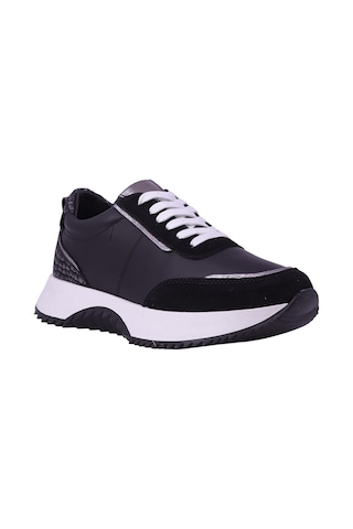 Hobby Ayakkabı Hobby Kadın Hakiki Deri Leopar Detaylı Kalın Tabanlı Sneaker Ayak Siyah