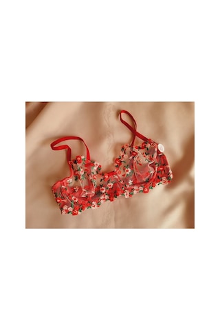 Demirsa Boutique Kırmızı Çiçek Desen Dantelli Bralet Takım Sütyen&tanga Kırmızı Çiçek Desen