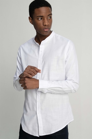 Tudors Slim Fit Dar Kalıp Uzun Kol Hakim Yaka Pamuklu Keten Efekt Beyaz Gömlek-26932-beyaz Beyaz