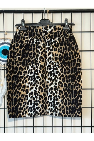 Dema Yüksek Bel Leopar Desenli Denim Kalem Etek / Günlük & Şık Kullanıma Uygun