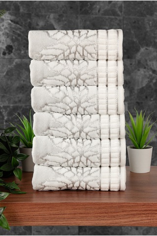 Çınar Jakarlı 6 Lı Kadife Pamuklu El Ve Yüz Havlu Seti 30x50 Cm - 00434 - Gümüş Gümüş