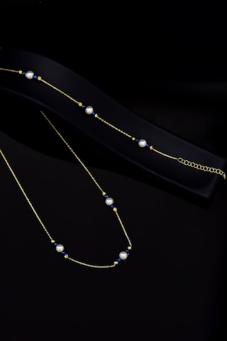 Papatya Silver 925 Ayar Gümüş Gold Kaplama Üçlü Incili , Lacivert Kare Boncuklu Set
