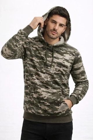 Vexor Erkek Kamuflaj Desenli 2 İplik 4 Mevsim Kapüşonlu Kanguru Cepli Hoodie Sweatshirt - Kamuflaj Çok Renkli