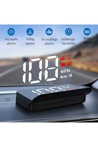 Ally M3 Hud Obd2 Head-up Display Dijital Hız Göstergesi E-obd Ve Gps Destekli Obd Arayüzlü - Alarmlı Ön Cam Ekran Siyah