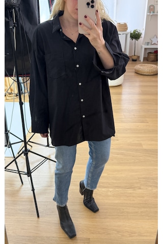 Modaonna Siyah Oversize Poplin Gömlek Siyah