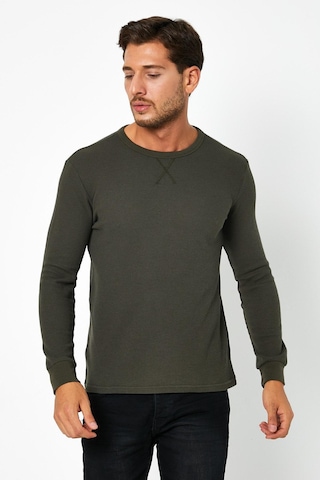 Erkrk Waffle Özel Dokulu Kumaş Standart Fit Uzun Kollu Basic T-shirt Haki