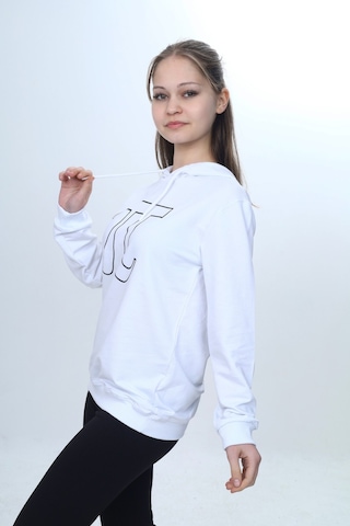 Toontoy Unisex Çocuk Pi Sayı Baskılı Regular Kapüşonlu Sweatshirt Beyaz