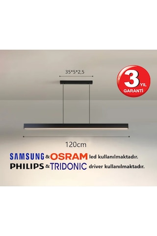 Linear Magro 120cm Siyah Kasa Sarkıt Modern Led Avize, Salon, Mutfak, Ofis, Mağaza, Masa Üstü Led Gün Işığı