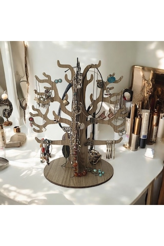 1 Fark - Ahşap Takı Ağacı -Takı Standı - Takı Düzenleyici - Siyah