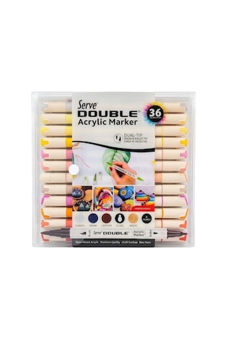 Serve Double Çift Uçlu Akrilik Marker Kalem Seti Fırça Ve Keçeli Uç 36 Renk Svdam36p Çok Renkli
