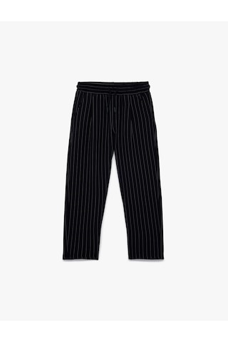 Koton Beli Bağcıklı Rahat Kalıp Çizgili Pantolon Lacivert Çizgili 6skb40088tw 7s2