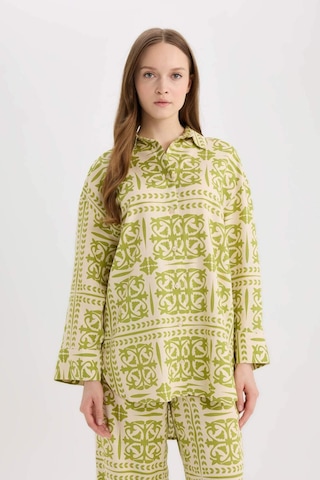 DeFacto Relax Fit Desenliı Keten Karışımlı Uzun Kollu Tesettür Gömlek Tunik D8184AX25SPGN698