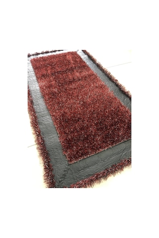 Saray Halı Simli Deri 80X150 Kırmızı Siyah Deri Küçük Ölçü Halı !