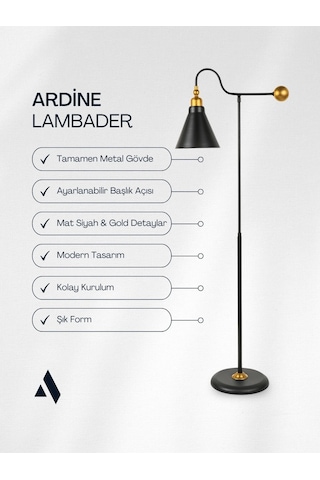 Ardine Ayarlanabilir Siyah Lambader Gold Detaylı Metal Gövde Modern Ve Fonksiyonel Tasarım Gold Siyah