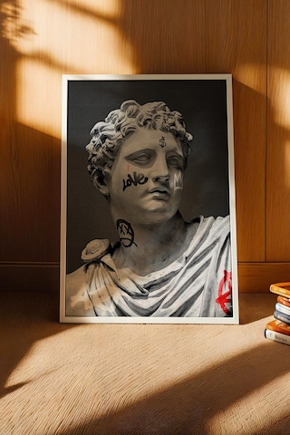 Graffiti Tasarımlı Roma Büstü Çerçeveli Tablo Ofis Ve Ev Hediyesi Modern Dekor Modifiye Sanat