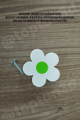 8 Adet - Yeşil Papatya Dolap Kulpu - Çocuk Odası Kulp, Papatya Kulp - 5 Cm - Kulp Vidası Dahildir Sarı