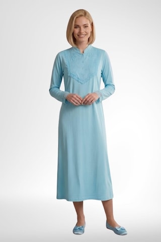 Mecit Pijama Mecit 6376 Turkuaz Kadın %100 Pamuk Uzun Kollu Gecelik