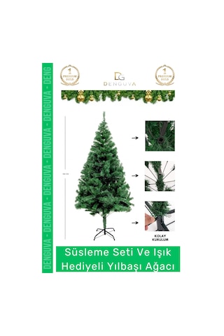 Noelpaketi Lüks Sık Yapraklı Yeşil Çam Ağacı Kaliteli Yılbaşı Dekorasyon Noel Paketi 120 Cm 123 Dal Standart
