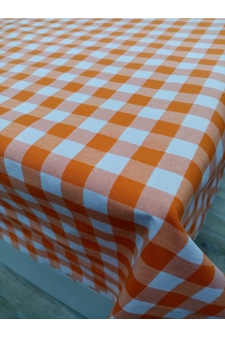 Hayat Home Turuncu Kareli Zefir Kumaş Masa