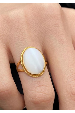 14 Ayar Altın Sedef Taşlı Oval Yüzük