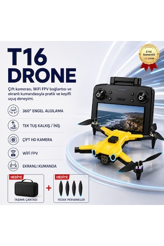 T16 Drone 4k Çift Kameralı Büyük Ekran Kumandalı Wifi Fpv 360 Engel Algılama Katlanabilir Drone-1596