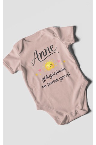 Morivokids Anne, Gökyüzümün En Parlak Güneşi Kısa Kollu Bebek Body Pastel Pembe
