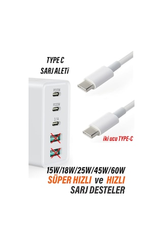 Diğer - Beyaz - Samsung Uyumlu A53 A54 A55 A56 A57 Hızlı Şarj Kablosu Type-c - Type-c Şarj Kablosu 60w