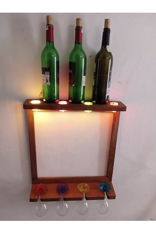 Bahat Ahşap Kayın Ağacı Işıklı Mumlu Ledli Şaraplık 44 x 50 CM