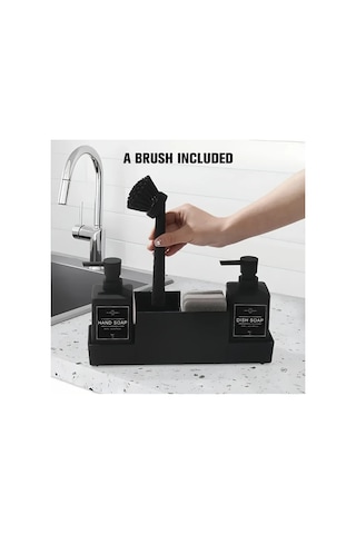 Motion003 6 Adet Mat Siyah Çift Sabunluklu Sünger Tutucu Ve Bulaşık Fırçası Bej Rengi Alt Depolama Drenajlı Mutfak Lavabosu Veya Banyo İçin Modern Minimalist Tasarım Bej Rengi Bej