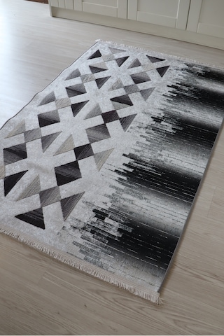 Gri Kilim Dekoratif Salon Halısı Makinada Yıkanabilir Mutfak Halı