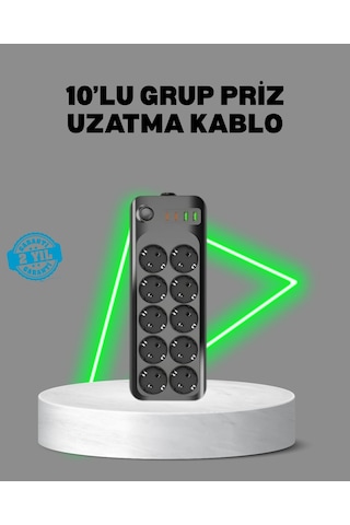 Mey İthalat Termal Akım Korumalı 10 Lu Grup Priz Usb Type-c Hızlı Şarj 2500w 2m Kablo 2 m