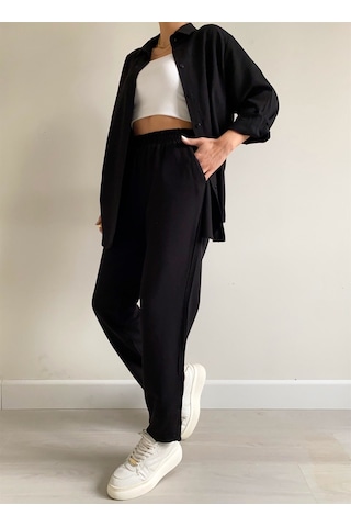 Barbora Keten Günlük İkili Takım Elbise Pantolon Gömlek Ln21siyah5 001
