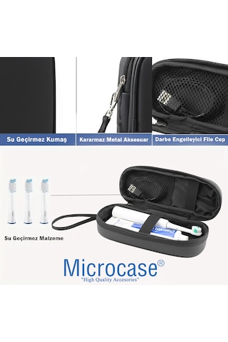 Microcase Şarjlı Diş Fırçaları İçin Askılıklı Seyahat Saklama Çantası Koruma Kabı Kutusu Al5434 Siyah