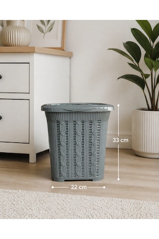 Çok Amaçlı Plastik Sepet 20 Lt Örgü Desenli Sepet 33 Cm Yükseklik Çamaşır Oyuncak Banyo Düzenleyici Gri