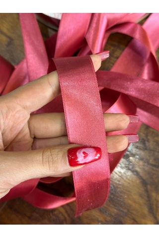 Saten Pembe Kurdele Şerit Dikiş Giyim Aksesuarı En 25 Mm 1 Metre