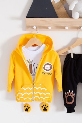 Veraura Lifestyle Aslan Desenli 3'lü Erkek Bebek Takımı Sarı