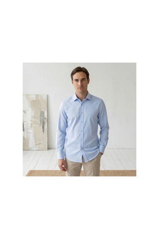 Yusaytr Slim Fit Uzun Kollu Pamuklu Gizli Düğme Yakalı Oxford Gömlek Mavi Mavi