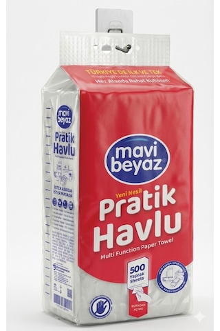 Mavi Beyaz Pratik Havlu 500 Yaprak - Yeni Nesil Çok Amaçlı Kağıt Havlu Asma Aparatı Hediyeli