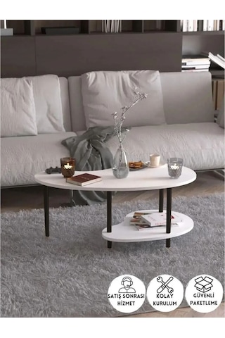 Yüksek Kalite Orta Sehpa 2 Raflı Ahşap Ayaklı Fasulye Gazetelikli Dekoratif Lüks Sehpa Beyaz