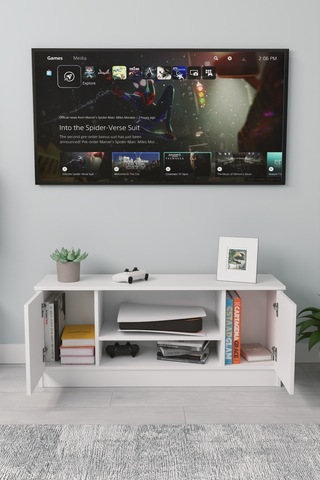 Fonksiyonel Tv Ünitesi Modern Tasarımlı Şık Ve Kullanışlı Televizyon Rafı Ve Depolama Alanı Beyaz Beyaz