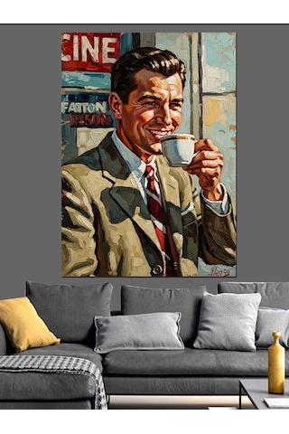 Ahşap Tablo Kahve İçen Retro Klasik Adam