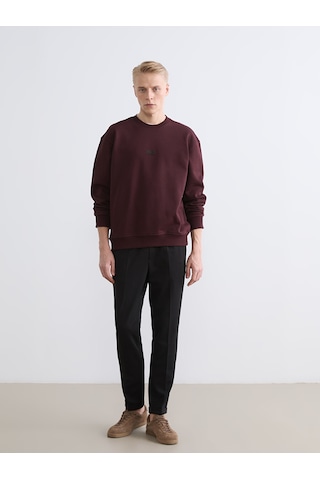 Lcw Vision Bordo Bisiklet Yaka Baskılı Erkek Kalın Sweatshirt