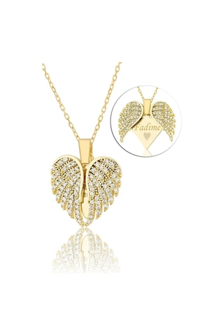 Kişiye Özel Gizli İsim Yazılı Aşkın Kanatları Açılan Kalpli Kolye Bbk55 Çok Renkli