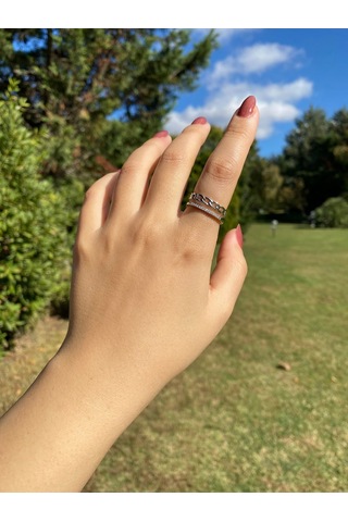 İki Sıra Gümüş Kaplama Kadın Zarif Yüzük Sevgiliye Hediye Gümüş