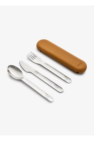 Citron Silikon Kılıflı Paslanmaz Çelik 3'lü Çatal Bıçak Kaşık Takımı - Caramel 1060643