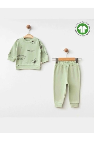 Erkek Bebek Dinazor Baskılı Organik Eşofman Takım-15481 Yesil